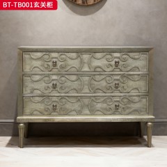 【精品】千匠一品 美式风格 橡胶木贴水曲木皮+环保人造板 时尚大气玄关柜BT-TB001-J