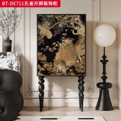 【精品】千匠一品 美式中古风格 实木脚+实木多层板+手绘 时尚大气孔雀开屏装饰柜BT-DE711-L
