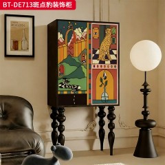 【精品】千匠一品 美式中古风格 实木脚+实木多层板+手绘 时尚大气斑点豹装饰柜BT-DE713-L