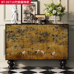 【精品】千匠一品 美式中古风格 实木脚+实木多层板+手绘 时尚大气竹韵装饰柜BT-DE716-L
