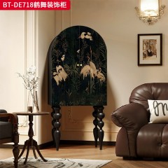 【精品】千匠一品 美式中古风格 实木脚+实木多层板+手绘 时尚大气鹤舞装饰柜BT-DE718-L