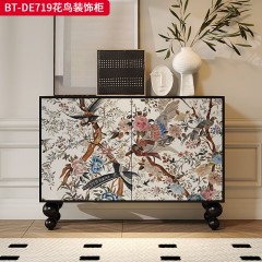 【精品】千匠一品 美式中古风格 实木脚+实木多层板+手绘 时尚大气花鸟装饰柜BT-DE719-L