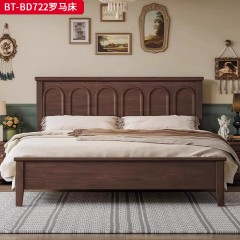 【精品】千匠一品 美式中古风格 主材：红橡木+辅材：实木板+橡胶木 时尚大气罗马床BT-BD722-L