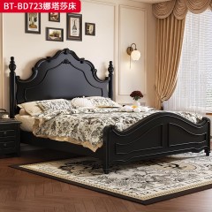 【精品】千匠一品 美式中古风格 主材：红橡木+辅材：实木板+橡胶木 时尚大气娜塔莎床BT-BD723-L