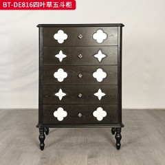 【精品】千匠一品 美式中古风格 主材红橡木+辅材实木板拼花+贝壳 时尚大气五斗柜BT-DE816-L