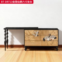 【精品】千匠一品 美式中古风格 实木脚+实木多层板+手绘 时尚大气六斗妆台BT-DR713-L
