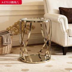 【精品】千匠一品 美式轻奢风格 不锈钢+钢化清玻 时尚大气角几A-ET619-J