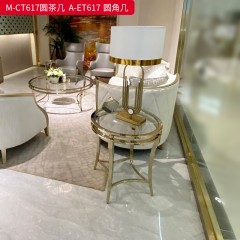 【精品】千匠一品 美式轻奢风格 不锈钢+彩色玻璃 时尚大气茶几M-CT617 A-ET617-J