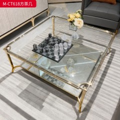 【精品】千匠一品 美式轻奢风格 不锈钢+彩色玻璃 时尚大气方茶几M-CT618-J 方角几A-ET618-J