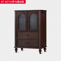 【精品】千匠一品 美式中古风格 主材红橡木+辅材实木板平滑+松木+长虹玻璃 时尚大气罗马矮边柜BT-DE715-J