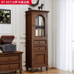 【精品】千匠一品 美式中古风格 主材红橡木+辅材实木拼花+松木+长虹玻璃 时尚大气罗马高边柜BT-DE716-J