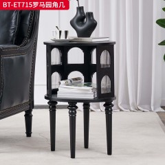 【精品】千匠一品 美式中古风格 主材红橡木+辅材实木板拼花+长虹玻璃 时尚大气罗马园角几BT-ET715-J