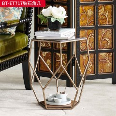 【精品】千匠一品 美式中古风格 人造面板+金色不锈钢+黑胡桃木隔板 时尚大气钻石角几BT-ET717-J