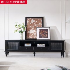【精品】千匠一品 美式中古风格 主材红橡木+辅材实木板拼花+松木+长虹玻璃 时尚大气罗曼地柜BT-GC713-J