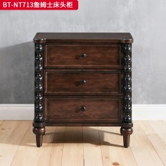 【精品】千匠一品 美式中古风格 主材红橡木+辅材实木板拼花+松木 时尚大气詹姆士床头柜BT-NT713-J