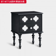 【精品】千匠一品 美式中古风格 主材红橡木+辅材实木板拼花+松木+贝壳 时尚大气四叶草床头柜BT-NT716-J