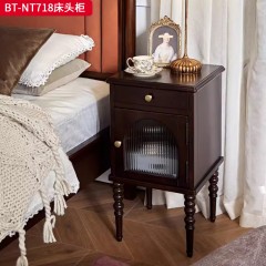 【精品】千匠一品 美式中古风格 主材桃花芯木+长虹玻璃+辅材进口橡胶木 时尚大气床头柜BT-NT718-J