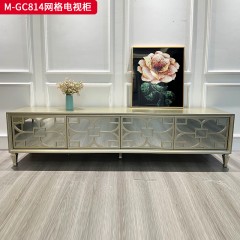 【精品】千匠一品 美式轻奢风格 榉木+玻璃镜子 时尚大气网格电视柜M-GC814-J