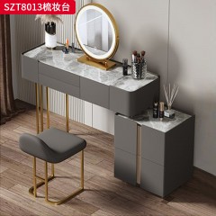千匠一品 现代风格 优质西皮+实木板材+不锈钢钛金+意大利岩板+智能LED三色光妆镜 时尚大气梳妆台SZT8013-J