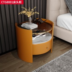 千匠一品 现代风格 优质西皮+多层实木板+不锈钢钛金+雪花白岩板+茶色玻璃 时尚大气床头柜CTG8001-J