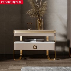 千匠一品 现代风格 优质西皮+实木板材+进口岩板 茶色玻璃+抽屉自带绒布+五金脚 时尚大气床头柜CTG8031-J