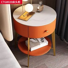 千匠一品 现代风格 优质西皮+E1级环保板材+不锈钢钛金+雪花白岩板 时尚大气床头柜CTG8020-J