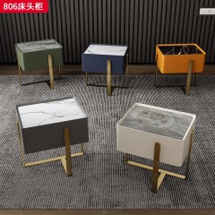千匠一品 现代风格 全松木板+优质纳帕皮+岩板+五金脚 时尚大气床头柜CTG8026-J