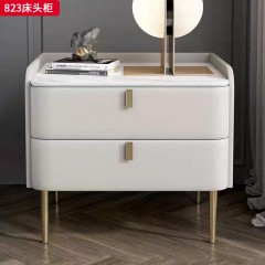 千匠一品 现代风格 全松木板+优质纳帕皮+岩板+五金脚 时尚大气床头柜CTG8030-J