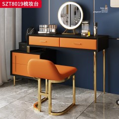千匠一品 现代风格 优质西皮+实木板材+不锈钢钛金+智能LED三色光妆镜 时尚大气梳妆台SZT8019-J