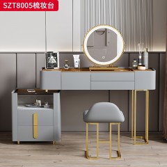 千匠一品 现代风格 优质西皮+全实木板材+不锈钢钛金+茶色玻璃+智能LED三色光妆镜 时尚大气梳妆台SZT8005-J