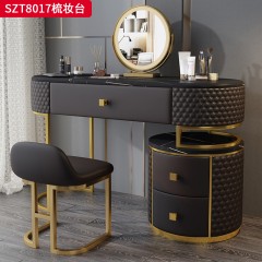 千匠一品 现代风格 优质西皮+多层实木板+不锈钢钛金+劳伦黑金岩板+智能LED三色妆镜 时尚大气梳妆台SZT8017-J