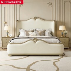 【精品】千匠一品 美式轻奢风格 榉木+超纤皮  真皮 时尚大气花冠床M-BD620-L