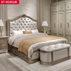【精品】千匠一品 现代美式风格 水曲柳木+红橡木皮+实木雕刻+布艺+高回弹海绵 时尚大气床BT-BD892-L
