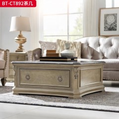 【精品】千匠一品 现代美式风格 水曲柳木+红橡木皮+实木雕刻+天然大理石 时尚大气茶几BT-CT892-L