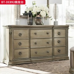 【精品】千匠一品 现代美式风格 水曲柳木+红橡木皮+实木雕刻 时尚大气梳妆台BT-DE892-L