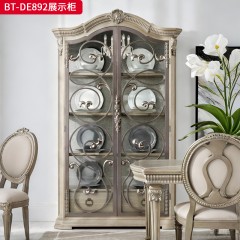 【精品】千匠一品 现代美式风格 水曲柳木+红橡木皮+实木雕刻+玻璃柜门+五金件 时尚大气展示柜BT-DE892-L