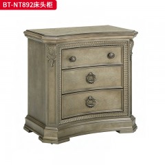 【精品】千匠一品 现代美式风格 水曲柳木+红橡木皮+实木雕刻 时尚大气床头柜BT-NT892-L