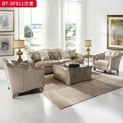 【精品】千匠一品 现代美式风格 水曲柳木+高密度海绵+布艺  半真皮 时尚大气沙发BT-SF811-L