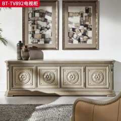 【精品】千匠一品 现代美式风格 水曲柳木+红橡木皮+实木雕刻 时尚大气电视柜BT-TV892-L