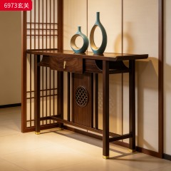 千匠一品 新中式风格 主材乌金木+辅材多层实木板贴乌金木皮+铜拉手 时尚大气玄关6973-L