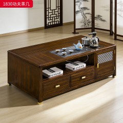 千匠一品 新中式风格 主材乌金木+辅材多层实木板贴乌金木皮+铜拉手+智能茶炉 时尚优雅功夫茶几1830-J