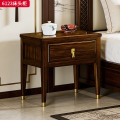 千匠一品 新中式风格 主材乌金木+辅材多层实木板贴乌金木皮+五金饰品 时尚简约床头柜6123-J