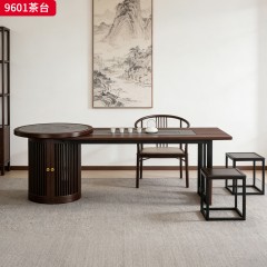 千匠一品 新中式风格 主材乌金木+辅材多层实木板贴乌金木皮+火烧石 时尚优雅茶台9601-J