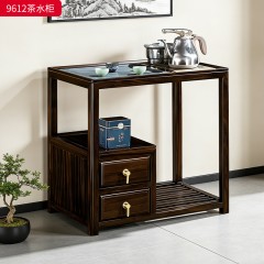 千匠一品 新中式风格 主材乌金木+辅材多层实木板贴乌金木皮+铜拉手+智能茶炉 时尚优雅茶水柜9612-J