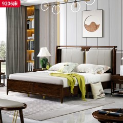 千匠一品 新中式风格 主材乌金木+辅材多层板贴乌金木皮+皮艺软包+五金饰件 时尚大气床9206-L