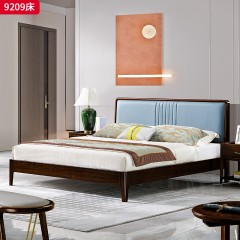 千匠一品 新中式风格 主材乌金木+辅材多层板贴乌金木皮+皮艺软包 时尚大气床9209-L