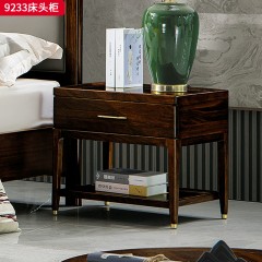 千匠一品 新中式风格 主材乌金木+辅材多层板贴乌金木皮+五金饰件 时尚大气床头柜9233-L